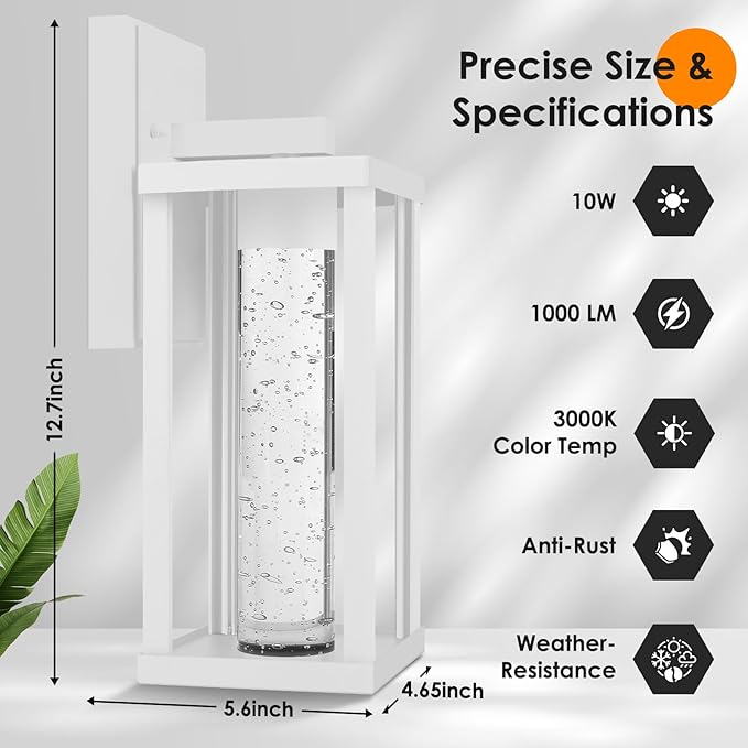 2-Pack Outdoor Wall Light Fixture, Exterior Waterproof Wall Lantern Sconce with Crystal Bubble Glass, Anti-Rust Modern POutside Lighting for Porch, House, Patio, Garage, Entryway