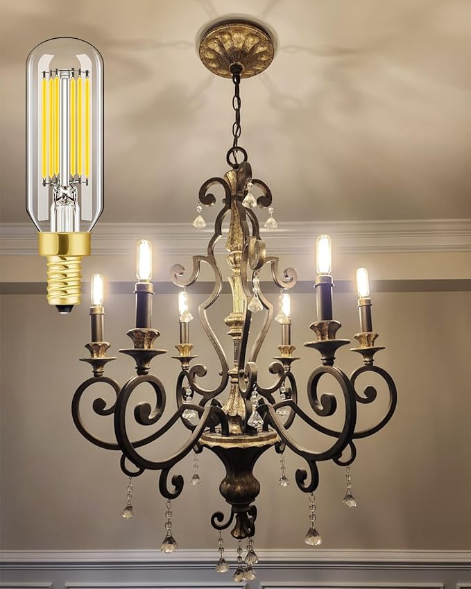 Dimmable E12 LED Bulbs 6W, T6 Edison Light Bulbs Soft White 3000K, 60W Candelabra Incandescent Bulbs Equivalent Vintage LED Filament Edison Candle Bulb, 600lm, 6Pack.