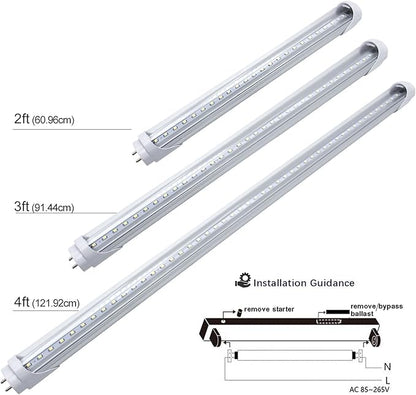 LightingWill LED T8 Light Tube 3FT, Daylight White 5000K, Dual-End Powered Ballast Bypass, 1600Lumens 15W (32W Fluorescent Equivalent), Clear Cover, AC85-265V Lighting Tube Fixtures, 4 Pack