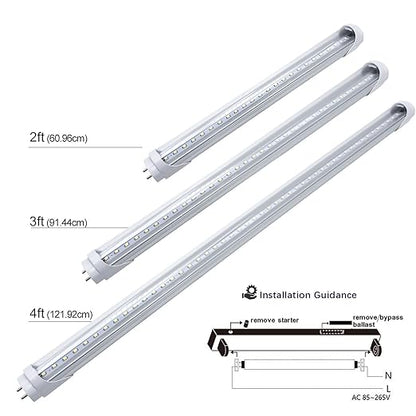 LightingWill LED T8 Light Tube 4FT, Daylight White 5000K, Dual-End Powered Ballast Bypass, 2000Lumen 18W (40W Equivalent Fluorescent Bulb Replacement), Clear Cover, AC85-265V Lighting Fixture, 4 Pack…