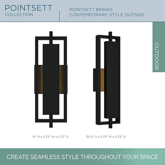 Quoizel Pointsett Outdoor Wall Lantern, 21 Inch Geometric Coastal Armour Matte Black Wall Sconce, Sleek Modern Light Fixture, Integrated LED, Outside Lights for Patio, Porch, Front Door or Garage