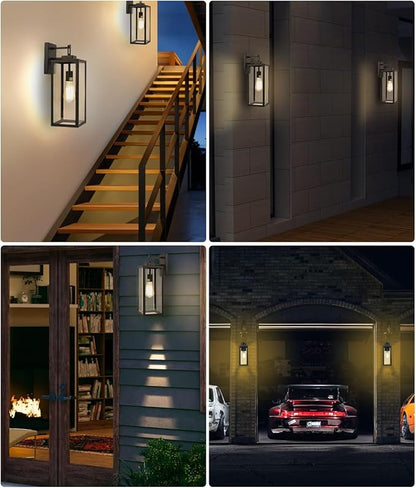2 Pack Large Outdoor Wall Sconce, 18 Inch Black Wall Lantern Large Size Porch Light for House Outside Wall Light Fixture for Garage, Patio Light with with Glass Shade, E26 Socket