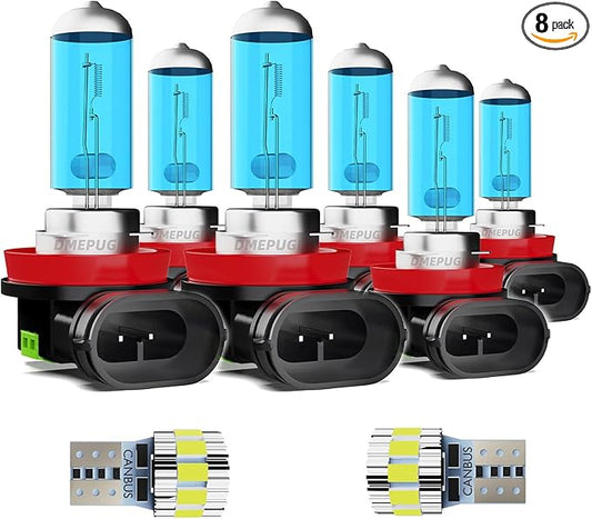 Compatible With Jeep Grand Cherokee 2017-2021, High Performance Halogen Headlight Bulb And License Plate Lights Combo, H11/H8/H9 High Beam + H11 Low Beam + H11 Fog Lights,Pack of 8