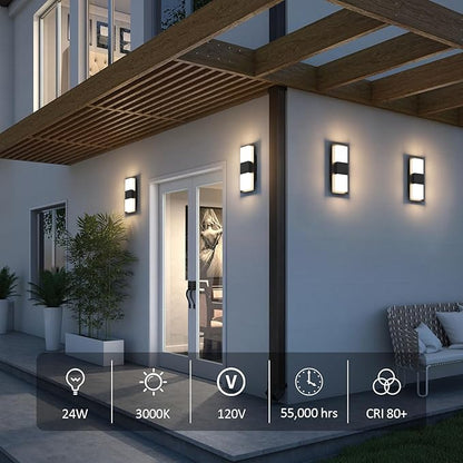 12.4 inches Outdoor Led Wall Light, 30W 3000K Hardwired Porch & Patio Aluminum Sconces with Frosted Acrylic Lampshade,IP65 Waterproof Exterior Wall Lamp for Garage,Front Door(Black,2Pack)