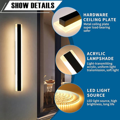 2 Pack Long Outdoor Wall Sconce, 47.2inch Modern Exterior Light Fixture, IP65 Waterproof, 3000K-6000K Dimmable with Remote Control, Linear Wall Mount Lighting for Patio, Garden, Garage
