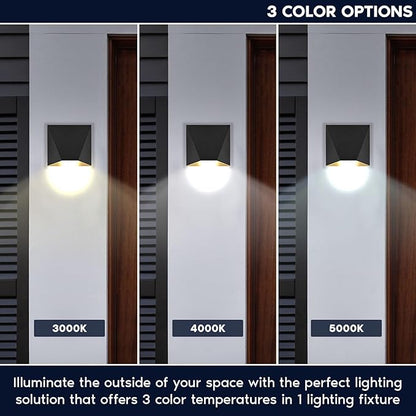 LUXRITE Outdoor LED Black and Gold Wall Sconce, 12W Modern Exterior Wall Light, 3CCT 3000K 4000K 5000K, 8 Inch, Aluminum, IP65 Waterproof, ETL Listed, Porch Lights for Entryway, Patio, Garage, House