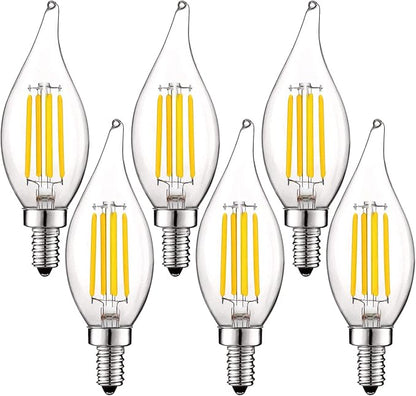LUXRITE Vintage Candelabra LED Bulb 60W Equivalent, 550 Lumens, 3000K Soft White, LED Chandelier Light Bulbs 5W, Dimmable, Flame Tip Clear Glass, Filament Candle Bulbs, E12 Base (6 Pack)