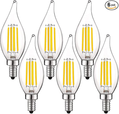 LUXRITE Vintage Candelabra LED Bulb 60W Equivalent, 550 Lumens, 4000K Cool White, Chandelier Light Bulbs 5W, Dimmable, Flame Tip Clear Glass, Filament Candle Bulbs, E12 Base (6 Pack)