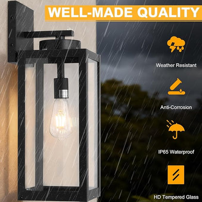 1 Pack 20" Large Outdoor Wall Lights with Closed Bottom - Black Outdoor Light Fixture Porch Lantern Wall Mounted, Waterproof Modern Exterior Wall Sconce Coach Lamps for House, E26