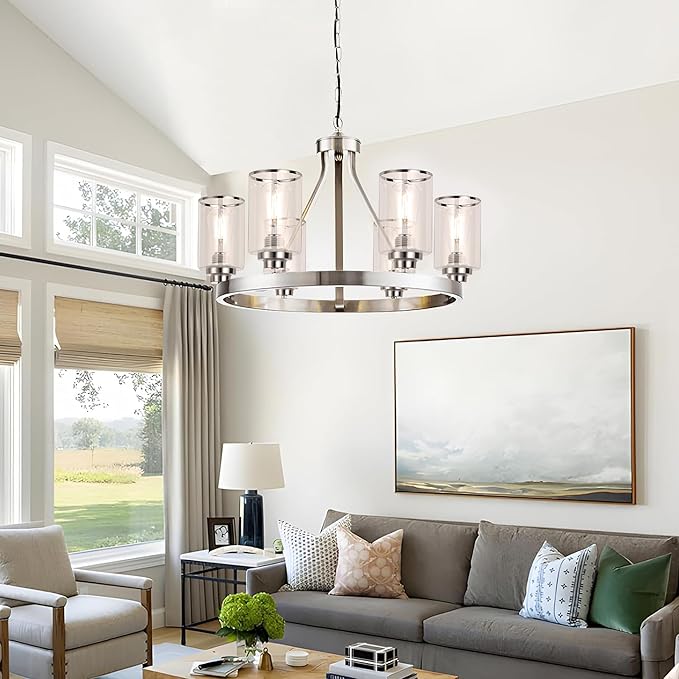 6 Pack Clear Glass Lamp Shade Replacements, Cylinder Glass Lamp Shade Globe Covers for Light Fixtures, Transparent Lampshades with Silver Border for Wall Sconces Chandelier Pendant Vanity Lights