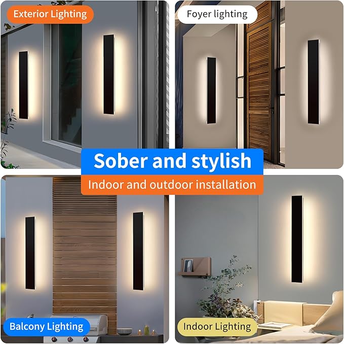 Mikeru Upgraded 2 Pack 23.6" Long & 4.3" Wide LED Wall Sconce, 10%-100% Dimming + 3000K-6000K Adjustable, IP65 Waterproof Outdoor Light Fixtures Cover US Junction Box for Porch, Garage, Basement
