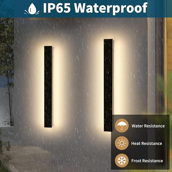 2 Pack Long Outdoor Wall Sconce, 47.2inch Modern Exterior Light Fixture, IP65 Waterproof, 3000K-6000K Dimmable, Strip Wall Mount Lighting for Patio, Garden, Garage with Remote Control