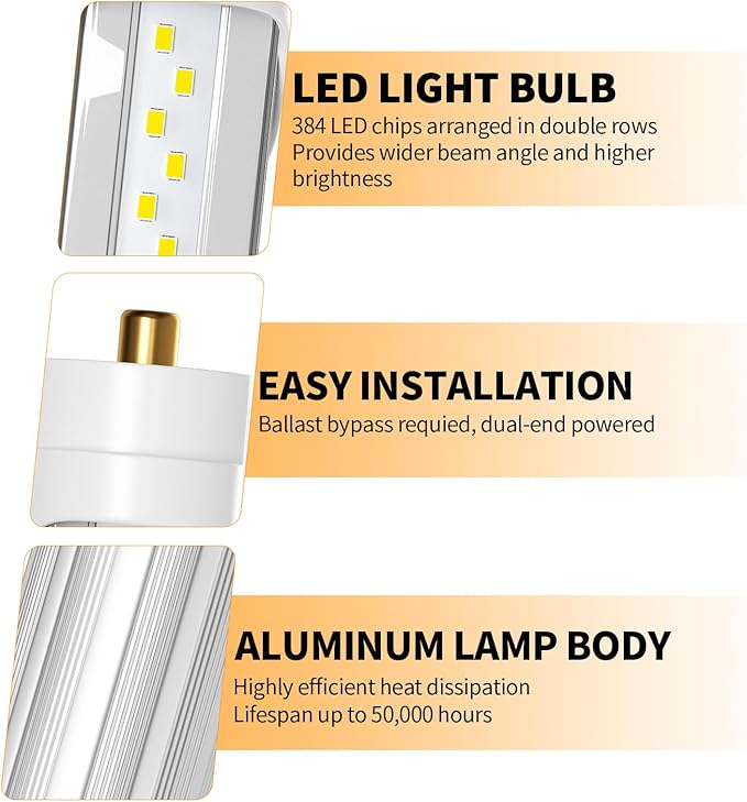 8Ft Led Bulbs, 48W 6500lm 5000K(12 Pack), 8 Foot Led Bulbs, T8 T12 Led Replacement Lights, FA8 Single Pin Clear Cover, Replace F96t12 Fluorescent Light Bulb