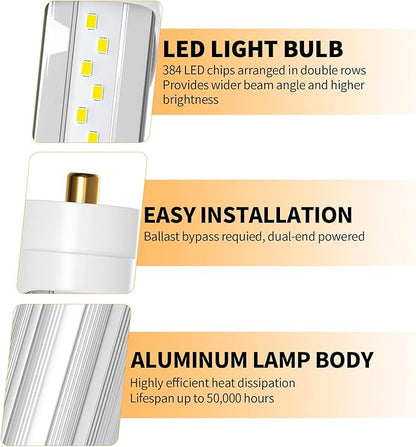 8Ft Led Bulbs, 48W 6500lm 5000K(12 Pack), 8 Foot Led Bulbs, T8 T12 Led Replacement Lights, FA8 Single Pin Clear Cover, Replace F96t12 Fluorescent Light Bulb