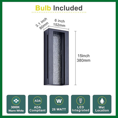 Modern Outdoor Wall Lights, IP65 Waterproof & Anti-Rust, 1800 Lumens Dimmable LED Porch Lights, Textured Black Metal with Art Glass, Warm White, Wall Mount for Patio, Entryway, Balcony