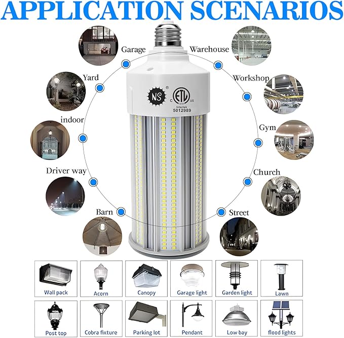 NS 100W LED Corn Bulbs, 1000W Equivalent, 15,000lm 5000K Daylight, E26/E39 Base, Non-Dimmable, 23-Year Lifetime, Metal Halide/HID/CFL Replacement for Warehouse, Garage, High Bay, Workshop – 1 Set