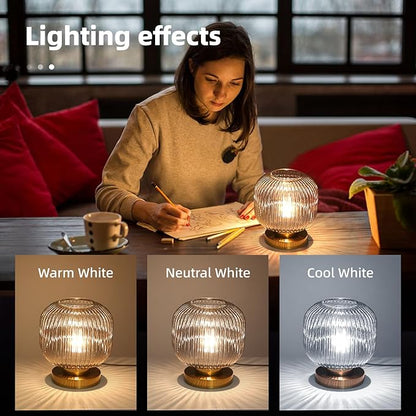 Bedside Table Lamp with Glass Shade, Small Nightlight Lamp Elegant Nightstand Lamp Modern Desk Lamp with Plug-in Style for Bedroom Living Room Tabletop,Smoky Gray, Dia7.9"x H8.7"
