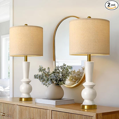 PORTRES 27" Modern Ceramic Table Lamp Set of 2 for Living Room White & Gold Bedside Lamps for Bedroom Nightstand Lamp Tall End Table Lamps