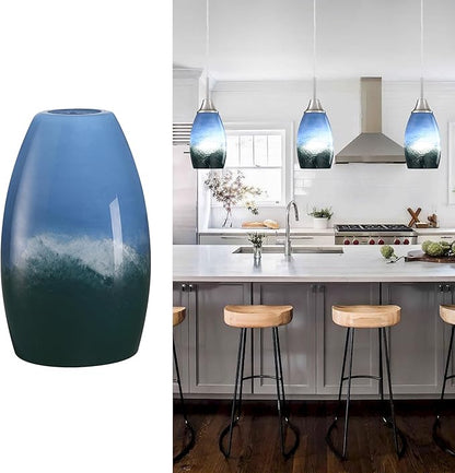Mini Glass Pendant Light 1-Pack with Handblown Blue White Marble Art Oval Glass Lamp Ceiling Hanging Light, for Dining Room,Kitchen,Foyer,Hallway 4.72"