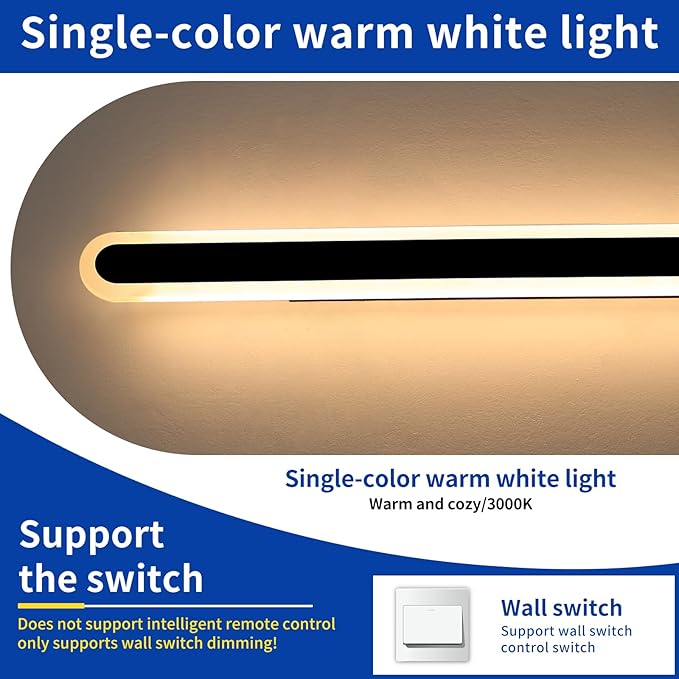 2 Pack 31.4inch Modern Outdoor LED Wall Sconce, 3000K Warm White, Black Oval Exterior Wall Light Fixture, 31W, IP65 Waterproof Long Strip Led Lighting for Porch, Patio, Garage, Yard