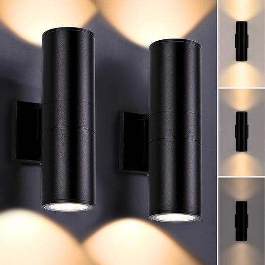 Dimmable Wall Lights Outdoor 2 Packs, Integrated LED Cylinder Up Down 12W 2700K Modern Aluminum Light, Waterproof Exterior Light for Porch Patio Door