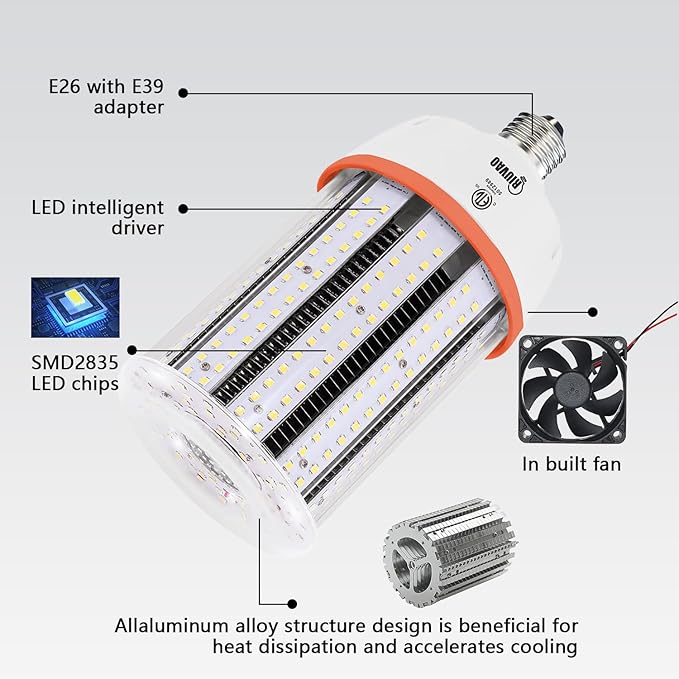 120W Led Corn light bulbs,18000 Lumen LED Corn Bulb 1200W Equivalent 5000K Daylight White Lamp,E26/E39 Medium Mogul Base,2-Pack Large Area Lights For Outdoor Indoor Warehouse Garage High Bay Lighting