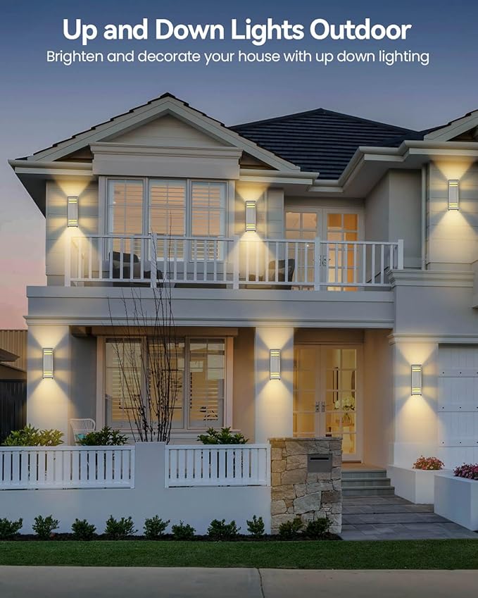 Dusk to Dawn Outdoor Lighting 2 Pack, Up and Down Lights Stainless Steel Exterior Light Fixture with Photocell Sensor, Waterproof Modern Outside Lights for House Garage Porch, LED Bulbs Included