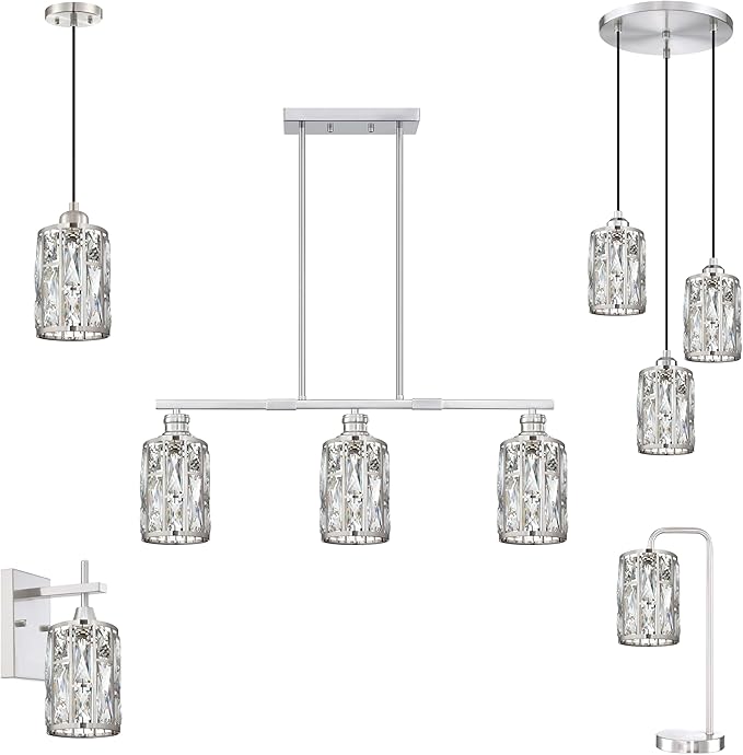 Doraimi Lighting 2 Pack Crystal Metal Pendant Ceiling Chandelier Wall Sconce Lamp Replacement Covers Shade Fixture Brushed Nickel Finish,1.66" Fitter Size,7.1" high*5.3" Diameter
