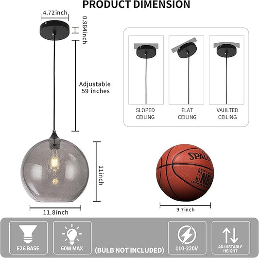 Blue Glass Pendant Lights Kitchen Island Lighting Modern Globe Pendant Light Fixtures Modern Pendant Lights for Kitchen Island Bedroom Living Dining Room Light Fixture-11.8inch