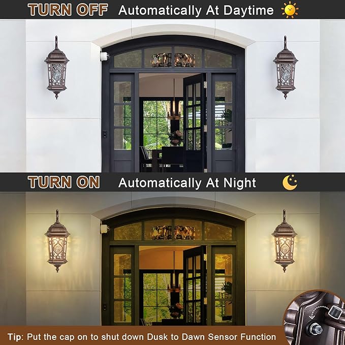 21" H Oil-Rubbed Bronze Outdoor Wall Light Large Size Dusk to Dawn Exterior Wall Lantern Fixture, Dark Brown Rustic Porch Lamp with Water Glass Waterproof Outside Wall Sconce for House Garage