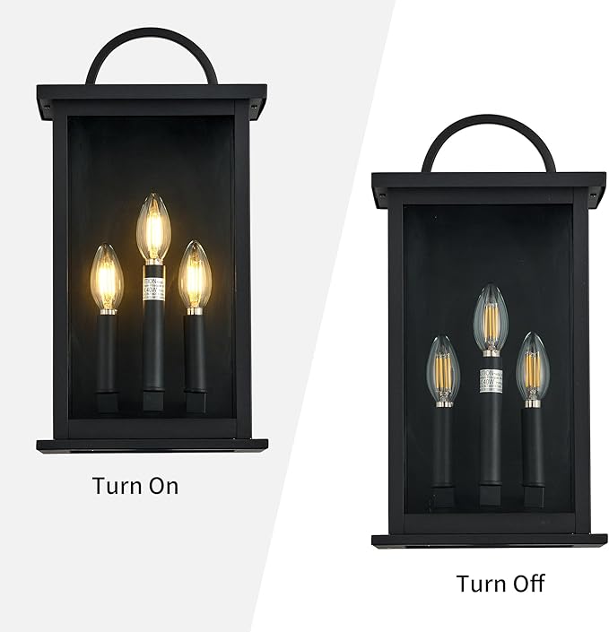 Outdoor Wall Light Fixture,3 -Light in Black Rectangular Metal Frame and Clear Glass Shade,Waterproof Exterior Sconce for Front Door, Porch, Garage,Bulbs Not Included