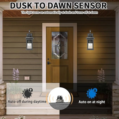 Darkaway Dusk to Dawn Outdoor Lights Fixture Wall Mount, Exterior Wall Light with Seeded Glass Waterproof Black Outside Wall Sconce for House Porch Hallway Garage