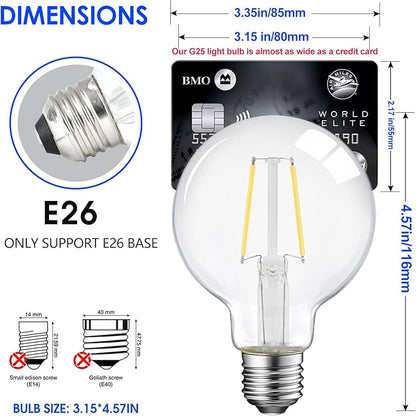 ENERGETIC SMARTER LIGHTING Dimmable LED Edison Light Bulb, G25 (G80) 500LM Globe Bulb, 60W Equivalent, 4000K Cool White, Christmas Light, E26 Standard Base, ETL Listed, 6-Pack