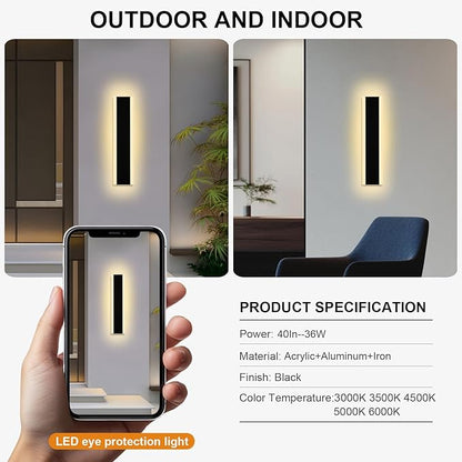 VINLUZ 2 Pack 40in Modern LED Outdoor Light, Garage Sconces Wall Light, IP65 Waterproof Exterior Wall Mount Lighting, Black Outdoor Wall Light Fixtures for House, Patio Courtyard Porch Garden