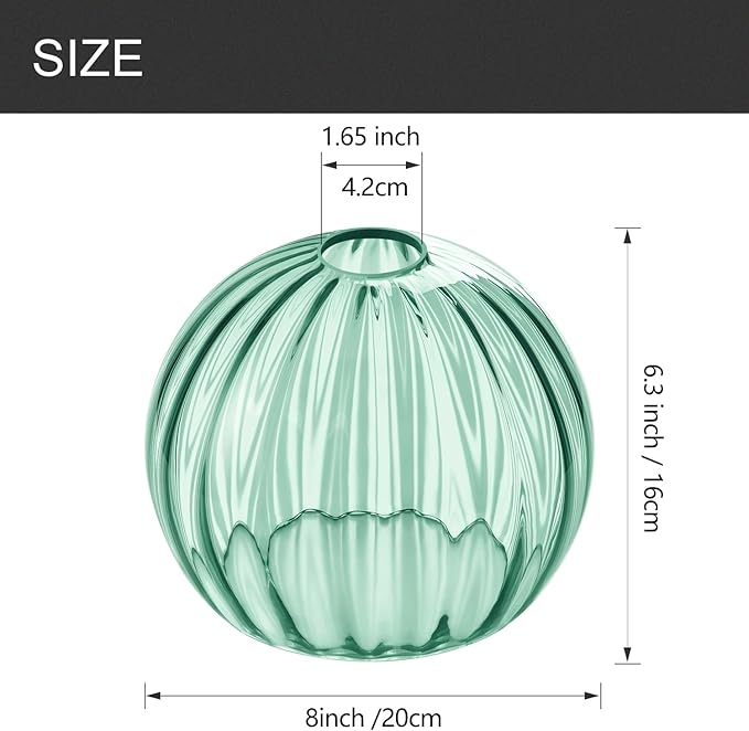 Clear Glass Shade,Replacement Globe & Cover for Lighting Fixture, 8" Diameter, Replacement with 1.65 Inch Fitter for Wall Lamps Chandeliers or Ceiling Light (2, 8Inch - Green Glass)