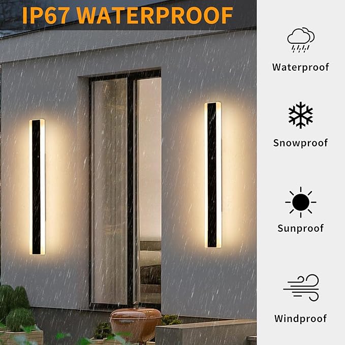 Mikeru 2pack 31.4inch Outdoor Wall Light Fixtures, 3000K Modern Outdoor Lights Exterior for House Ip65 Waterproof Rust Long led Wall Light, Hardwire Wall Mount Exterior Lighting