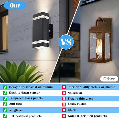 Outdoor Dusk to Dawn Wall Lights, Up and Down Exterior Light Fixtures, Outside Modern Porch Lights for Garage,Front Door, Waterproof Black Wall Sconce [ETL Listed].