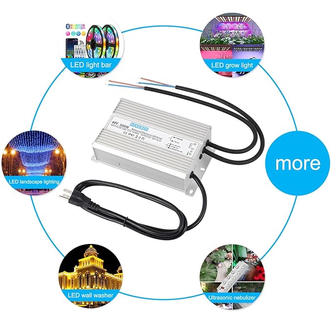 LED Driver 48V500W Waterproof Power Supply AC90-130V to DC48V10.4A Low Voltage Transformer IP67 Switching Power Supply Suitable for Indoor and Outdoor LED Lighting and Any 48V DC Equipment