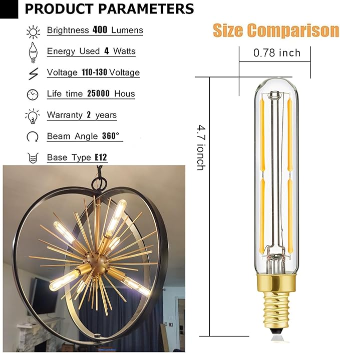Leools Tubular LED Bulb Dimmable 4W Equal Soft White 3000K T6 E12 Candelabra Bulb 40 watt for Chandeliers,Ceiling Fan,Pendant,Wall sconces AC120V 90+CRI 400LM e12 Light Bulb 6Pack