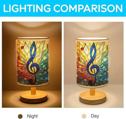 Music Clef Table Lamp LED 3-Color Pressed Bedside, Music Clef Shade Lamp with Wood Base for Bedroom Living Room Desk Office TL01
