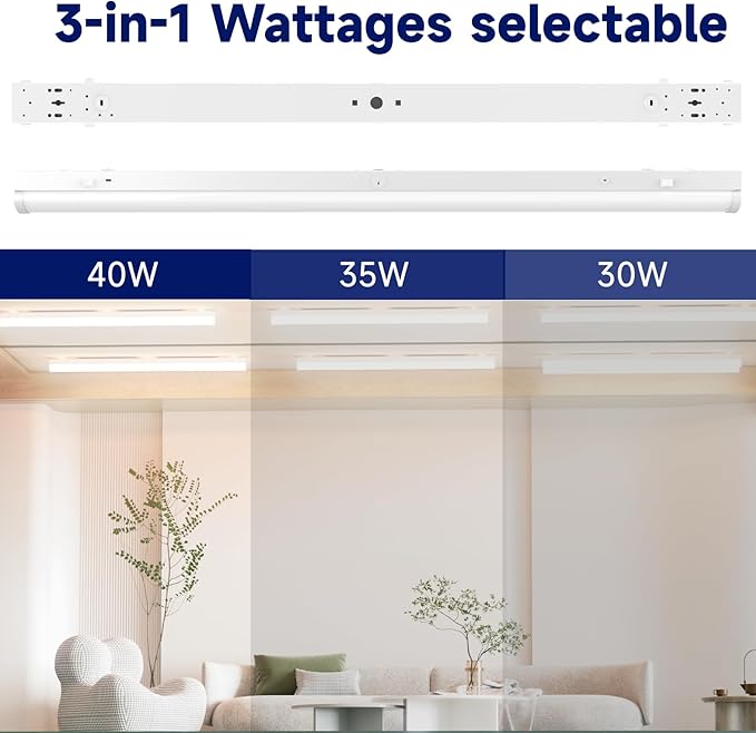 4FT LED Linear Strip Light, LED Shop Lights 40W/35W/30W Selectable,4 Color Selectable 3500K-6500K Adjustable,0-10V Dimmable Commercial Garage Office Ceiling Light Fixture, ETL DLC Listed (4 Pack)