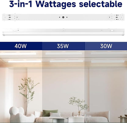 4FT LED Linear Strip Light, LED Shop Lights 40W/35W/30W Selectable,4 Color Selectable 3500K-6500K Adjustable,0-10V Dimmable Commercial Garage Office Ceiling Light Fixture, ETL DLC Listed (4 Pack)