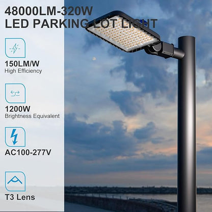 Lightdot 320W (350x1W) LED Parking Lot Lights 48000Lm 5000K Parking Lot Lights Slip Fitter Mount Outdoor 6KV SPD Smart Dusk to Dawn LED Pole Lighting for Parking Lot/Driveway-2Pack 7Yrs Warranty