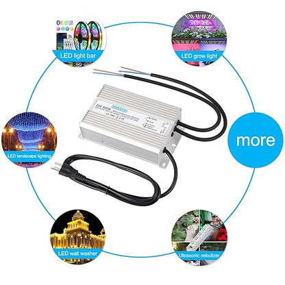 LED Driver 24V500W Waterproof Power Supply 24V DC 20.8A Low Voltage Switching Power Supply Suitable for Street Lights Lawn Lights LED Outdoor Landscape Lights Waterproof Transformer