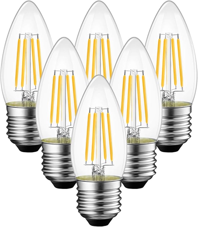 ANWIO B11 LED Filament Bulb E26 Candelabra Base 6W(60W Equivalent), Dimmable 2700K Warm White Chandelier Decorative Candle Light Bulb (6-Pack)