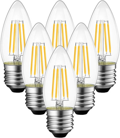 ANWIO B11 LED Filament Bulb E26 Candelabra Base 6W(60W Equivalent), Dimmable 2700K Warm White Chandelier Decorative Candle Light Bulb (6-Pack)