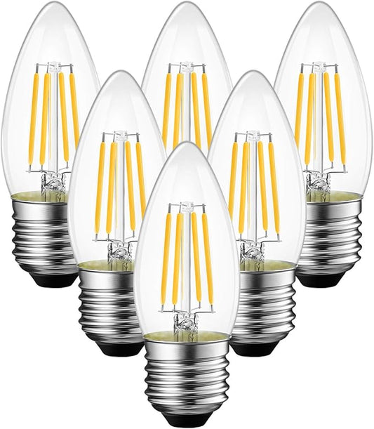 ANWIO B11 LED Filament Bulb E26 Candelabra Base 6W(60W Equivalent), Dimmable 2700K Warm White Chandelier Decorative Candle Light Bulb (6-Pack)