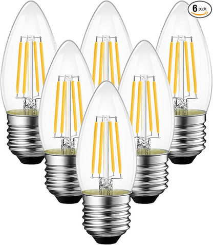 ANWIO B11 Filament Bulb E26 Base Non-Dimmable 6W(60W Equivalent) 2700K Warm White Chandelier Decorative Candle Light Bulb 6 Pack