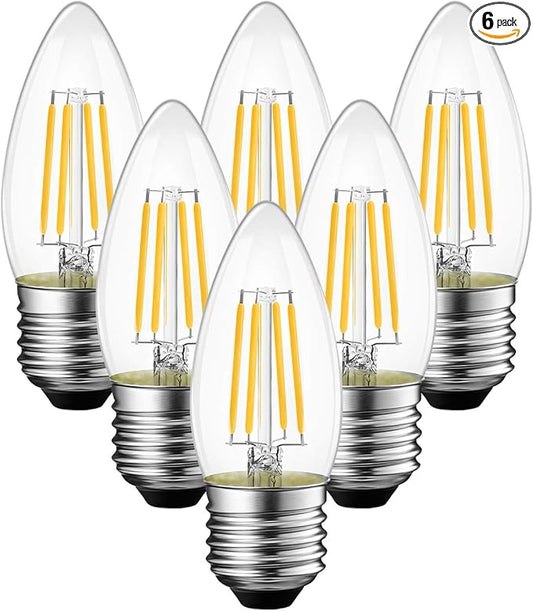 ANWIO B11 LED Filament Bulb E26 Candelabra Base 4.5W(60W Equivalent), Dimmable 2700K Warm White Chandelier Decorative Candle Light Bulb (6-Pack)