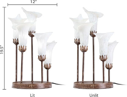 RIVER OF GOODS 19.5" H Calla Lily Bronze Base with White Glass Bell Shades Candlestick Table Lamp